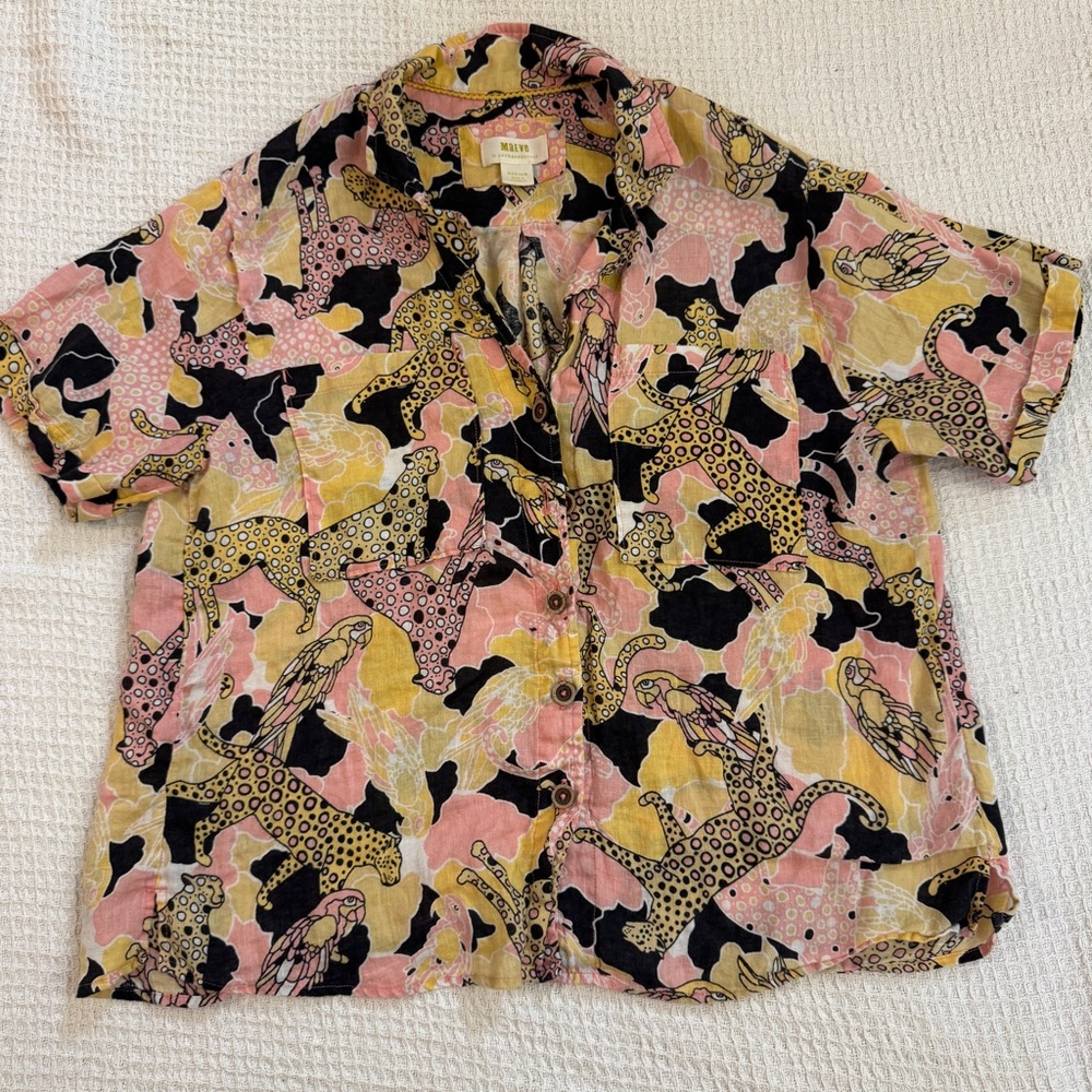 Maeve Anthropologie Animal Print Button Up Blouse Short Sleeve Women’s Cheetah M